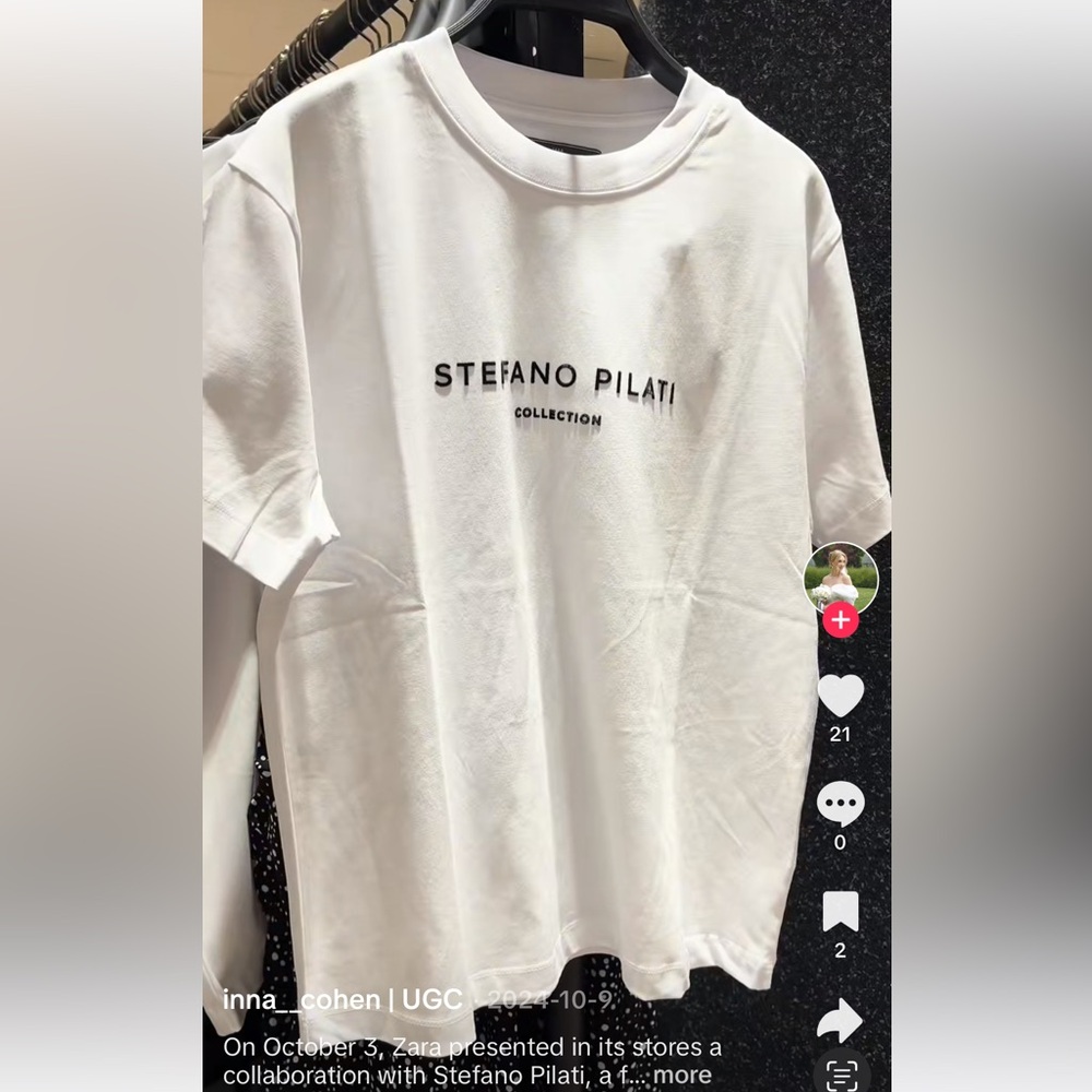 Zara T-Shirt Stefano Pilati x Zara Special Collection Cotton White Crew Neck NWT